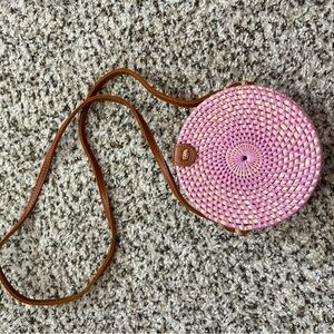 Pink Round Rattan Purse